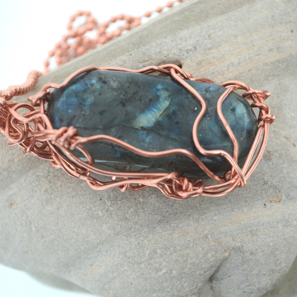 Labradorite Pendant Copper Necklace Chain Solid - Picture 5 of 8